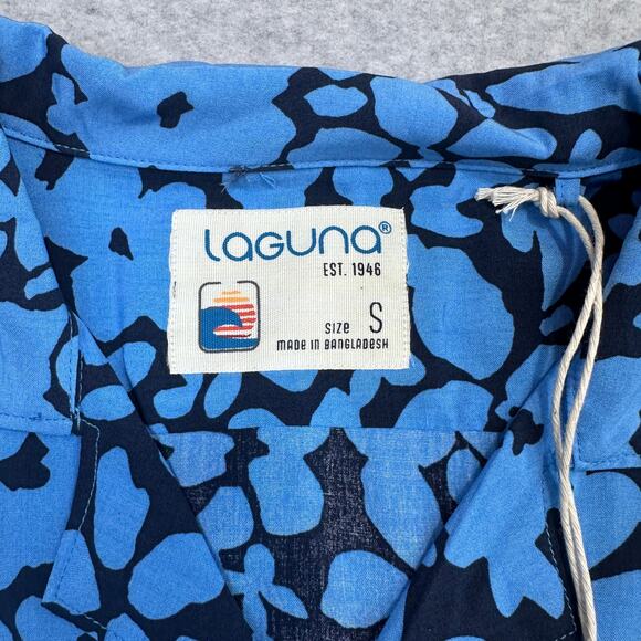 Laguna Doodle Floral Camp Collar Button Up Shirt Mens S Blue Navy Short Sleeve - Picture 4 of 8